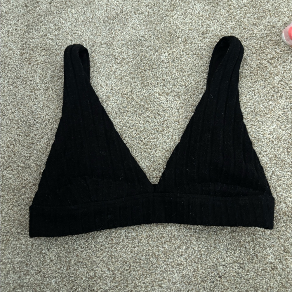 ALO Yoga Black Ribbed Triangle Bralette
